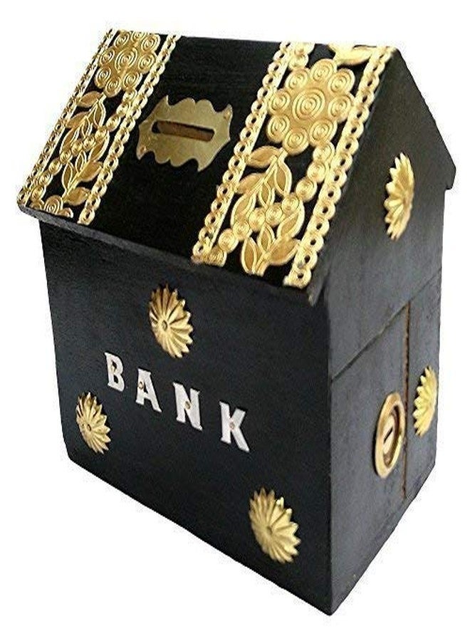 Giftoshopee Wooden Money Bank/Piggy Bank/Wooden HUT Money Bank/Money Storage Box/Coin Box/Coin Collector Box/Antique Money Bank/Saving Box/ (Black) - Image 2